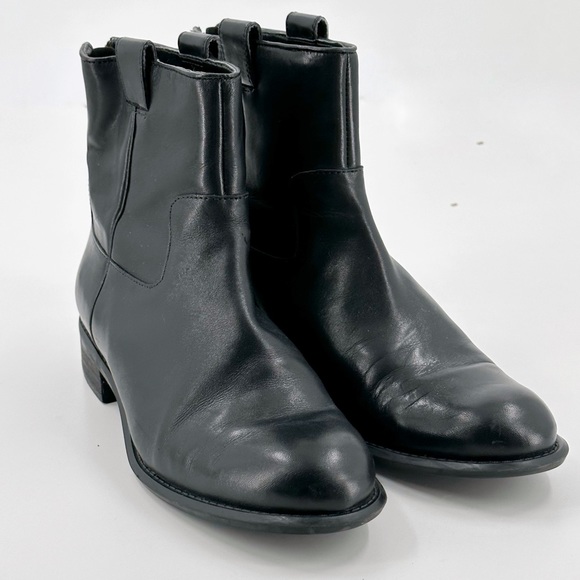 Nine West Heeled Booties Women 6.5 Black Leather Back Zip Ankle Moto Boots - Picture 2 of 8